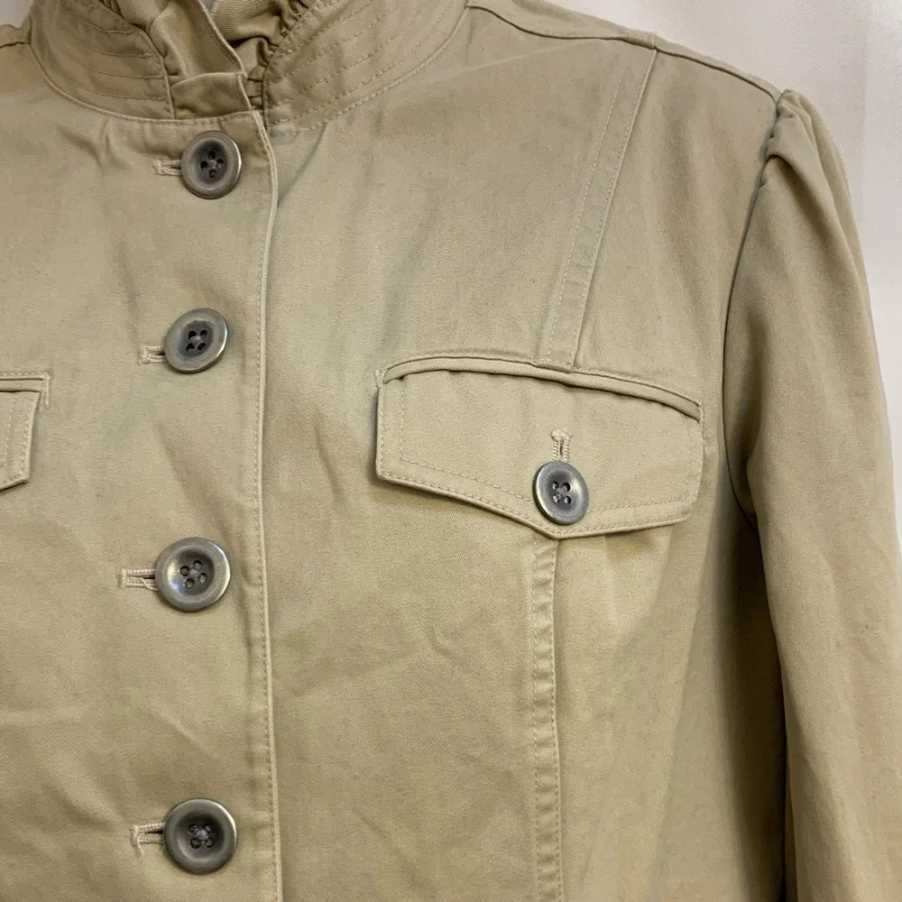 Eddie Bauer Khaki Ruffle Collar Safari Jacket with Ruffle Cuffs - MP - Picture 12 of 16